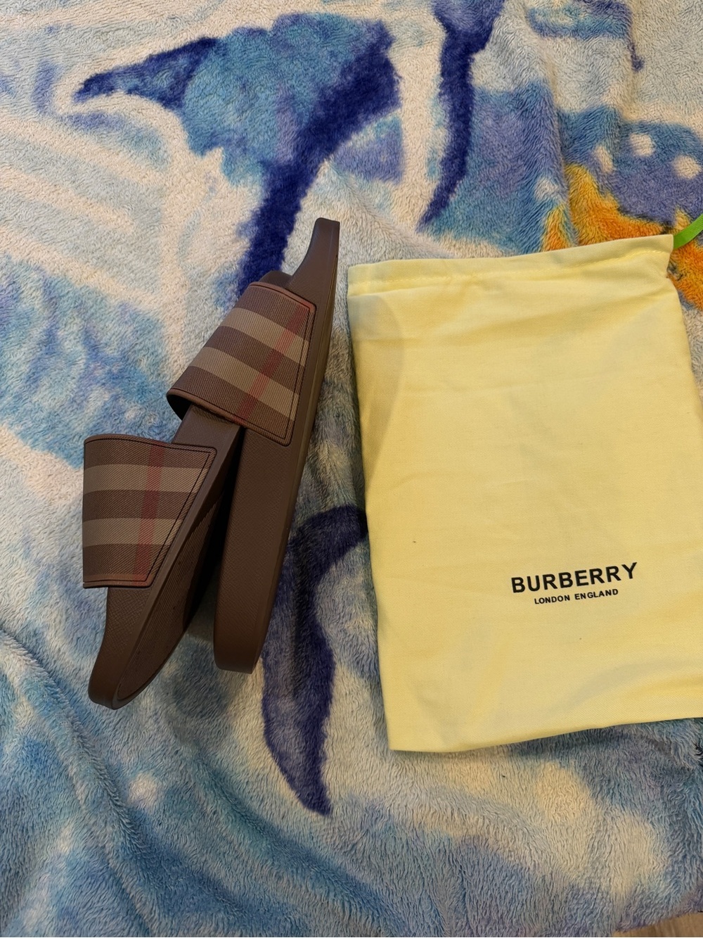 Burberry Brown Check Slide Sandals with Signature Plaid Strap